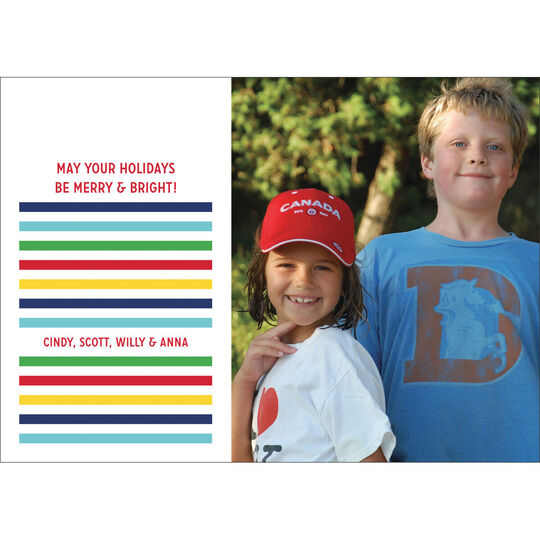 Red Happy Stripes Flat Photo Cards